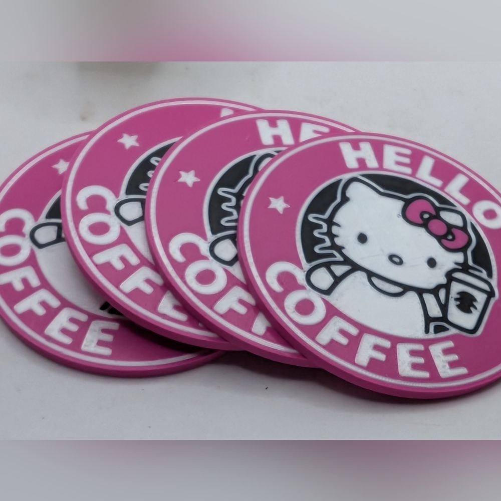 Hello coffee Kitty Pink Drink Coasters Set Of 4‎